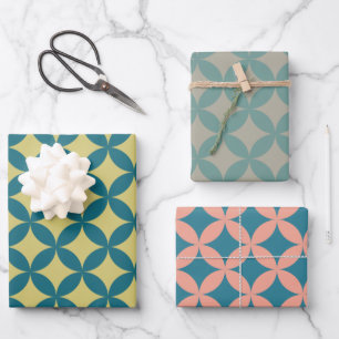 Mid-Century Mod Geometric Retro Modern Blue Wrapping Paper Sheet