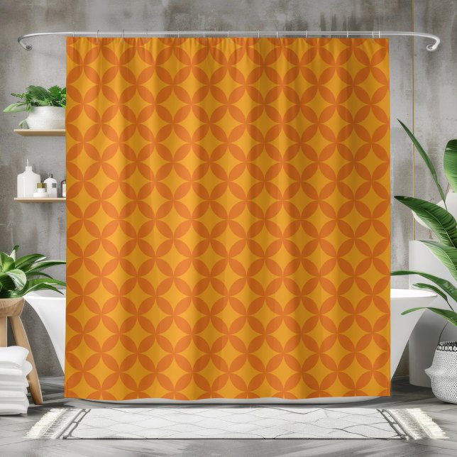 Mid-Century Mod Geometric Retro Modern Orange Sun Shower Curtain (Creator Uploaded)
