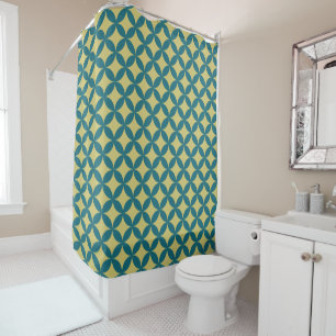 Mid-Century Mod Geometric Retro Modern Teal Green Shower Curtain