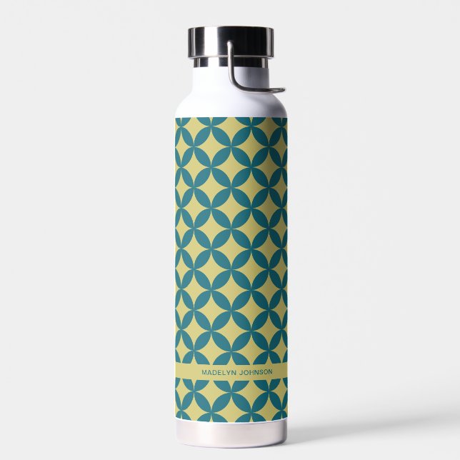 Mid-Century Mod Geometric Retro Modern Teal Green Water Bottle (Left)