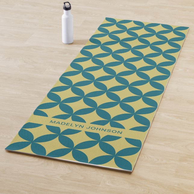 Mid-Century Mod Geometric Retro Modern Teal Green Yoga Mat (In Situ)