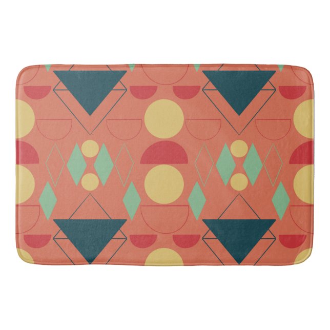Mid Century Mod Orange Geometric  Bath Mat (Front)