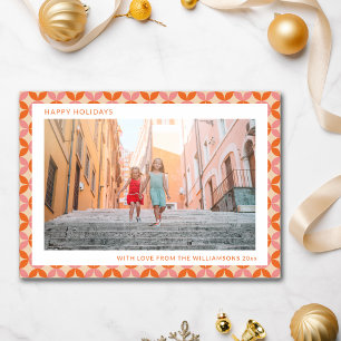 Mid Century Mod Pink Orange Unique Two Photo  Holiday Card