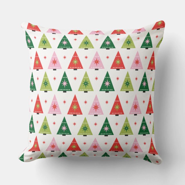 Mid-century mod Red and Green Christmas Cushion (Front)