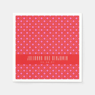 Mid Century Mod Red Pink Geometric Custom Wedding  Napkin
