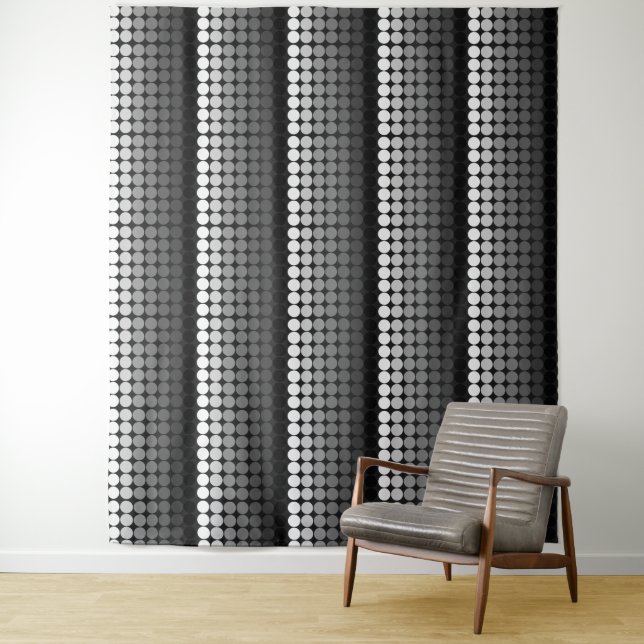 Mid- Century Mod Retro Circles in black white Tapestry (In Situ)