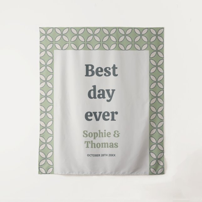 Mid Century Mod Retro Wedding Best Day Ever Tapestry (Front)