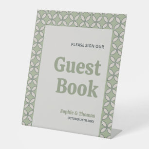 Mid Century Mod Retro Wedding Green Guest Book Pedestal Sign