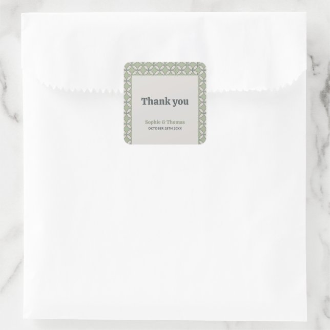 Mid Century Mod Retro Wedding Green Thank You Square Sticker (Bag)