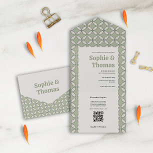 Mid Century Mod Retro Wedding Olive Green All In One Invitation