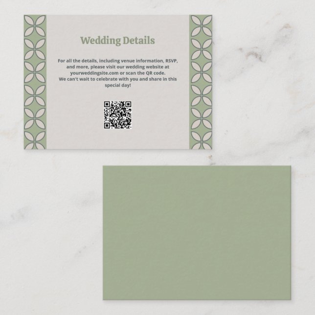 Mid Century Mod Retro Wedding Olive Green Enclosure Card (Front/Back)