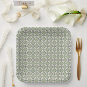 Mid Century Mod Retro Wedding Olive Green Paper Plate