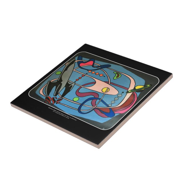 Mid Century Mod Space is the Place painting on a Tile (Side)