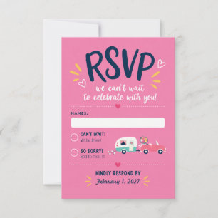 Mid-Century Mod Trailer Hitched Pink Wedding  RSVP Card