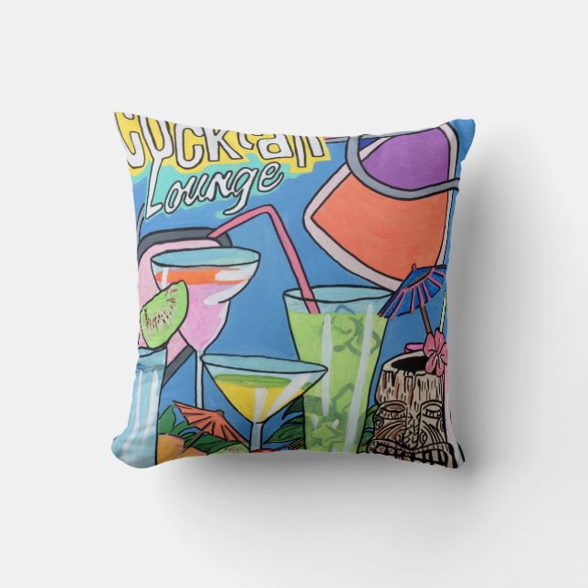 Mid Century Mod Tropical Tiki Lounge painting on a Cushion (Front)