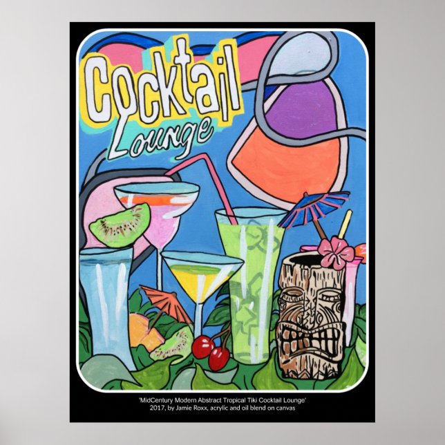 'Mid Century Mod Tropical Tiki Lounge' painting on Poster (Front)