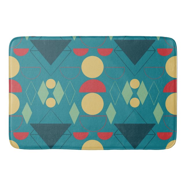 Mid Century Mod Turquoise Geometric  Bath Mat (Front)