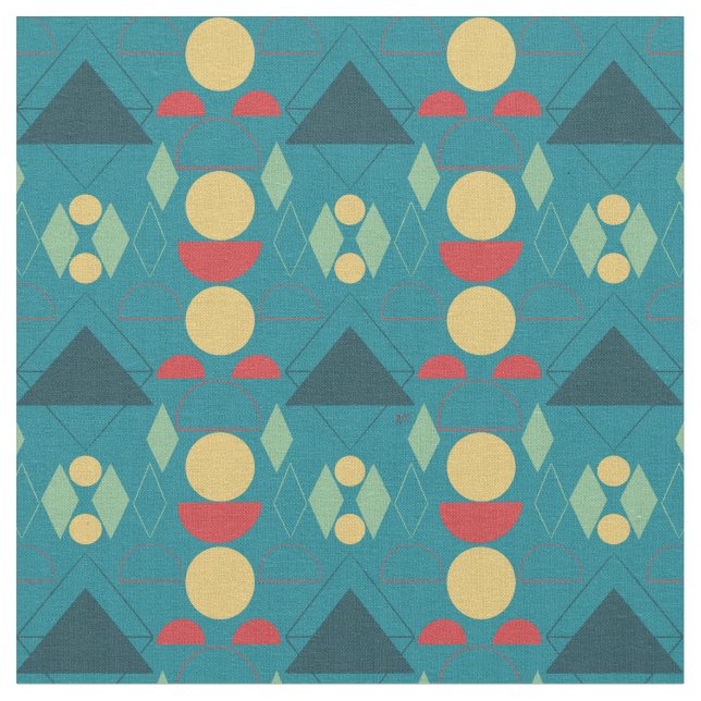Mid Century Mod Turquoise Geometric Fabric (Close Up)