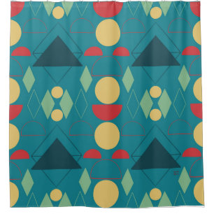 Mid Century Mod Turquoise Geometric  Shower Curtain