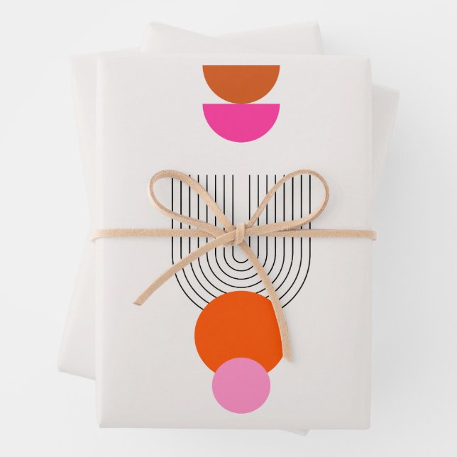 Mid Century Modern 03 Abstract Arch Pink Orange Wrapping Paper Sheet (In situ)