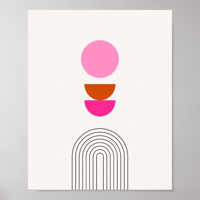 Mid Century Modern 04 Pink Sun And Rainbow Arch Poster (Front)