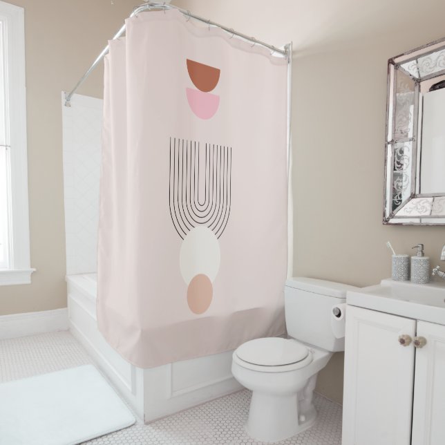 Mid Century Modern 07 Blush Pink Vintage Boho Arch Shower Curtain (In Situ)