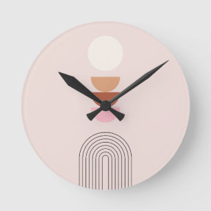 Mid Century Modern 08 Arch Blush Pink Round Clock