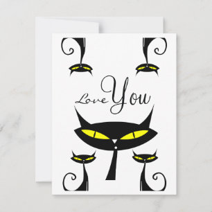Mid Century Modern 1950s Atomic Black Cat Love You