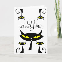 Mid Century Modern 1950s Atomic Black Cat Love You