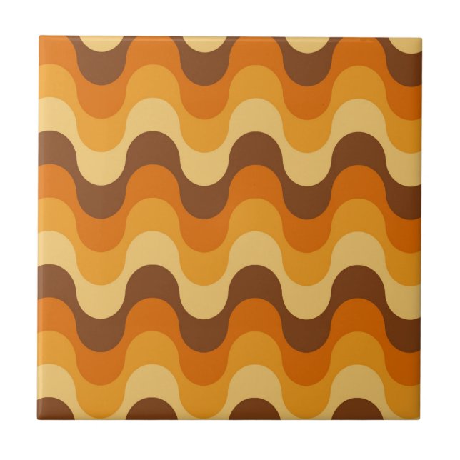 Mid Century Modern 1970s Wavy Stripe Pattern Ceramic Tile (Front)