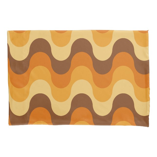 Mid Century Modern 1970s Wavy Stripe Pattern Pillowcase (Front-Left)