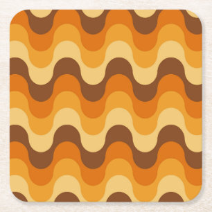 Mid Century Modern 1970s Wavy Stripe Pattern Square Paper Coaster