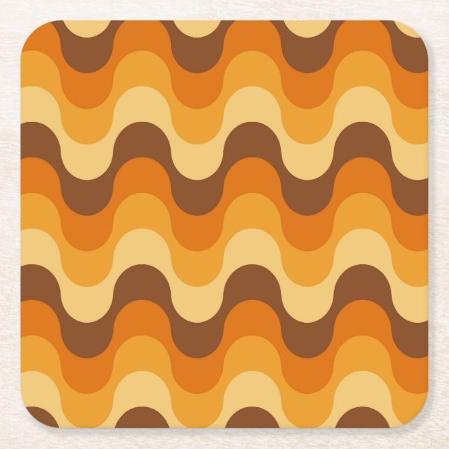Mid Century Modern 1970s Wavy Stripe Pattern Square Paper Coaster (Front)