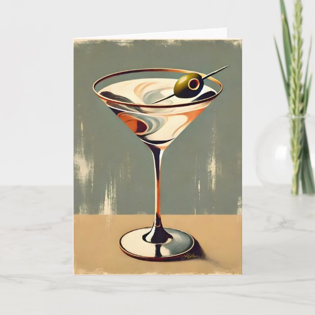 Mid Century Modern 1 Olive Martini Painting Card (Front)