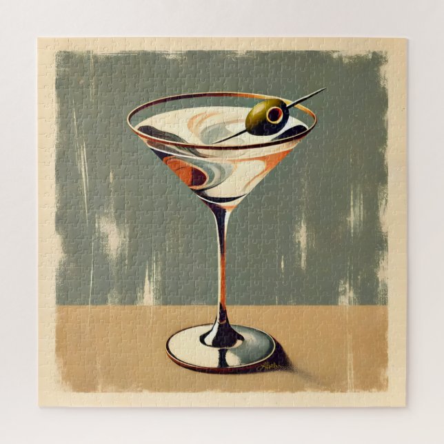 Mid Century Modern 1 Olive Martini Painting Jigsaw Puzzle (Vertical)