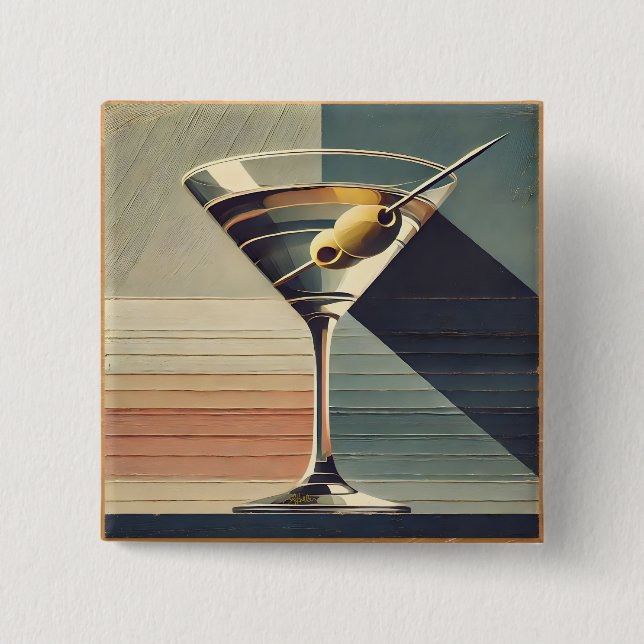 Mid Century Modern 2 Olive Martini Cocktail Hour 15 Cm Square Badge (Front)