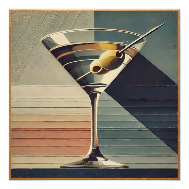 Mid Century Modern 2 Olive Martini Cocktail Hour Poster (Front)