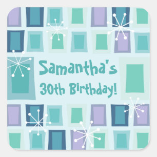Mid Century Modern 30th Birthday Aquamarine Square Sticker