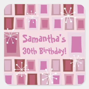 Mid Century Modern 30th Birthday Pink Square Sticker