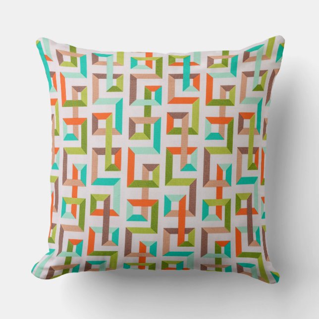 Mid-Century Modern 3D Geometric Maze Throw Pillow (Front)