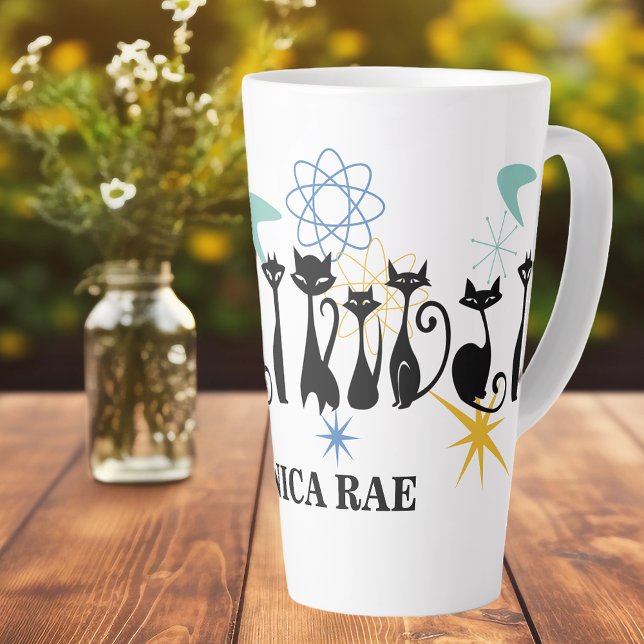 Mid Century Modern 50s Black Cats  Atomic Name Latte Mug (Creator Uploaded)