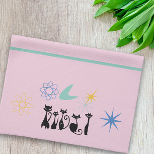 Mid Century Modern 50s Black Cats  Atomic  Tea Towel