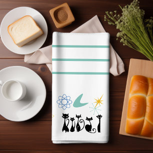 Mid Century Modern 50s Black Cats  Atomic  Tea Towel