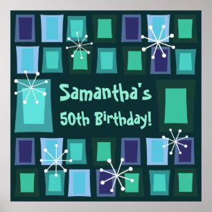Mid Century Modern 50th Birthday Teal Poster