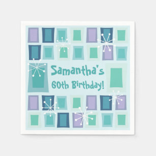 Mid Century Modern 60th Birthday Aquamarine Napkin