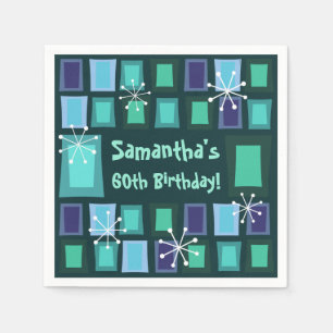 Mid Century Modern 60th Birthday Teal Napkin