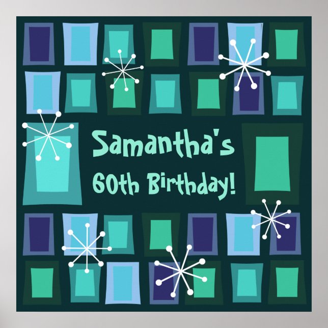Mid Century Modern 60th Birthday Teal Poster (Front)