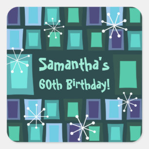 Mid Century Modern 60th Birthday Teal Square Sticker