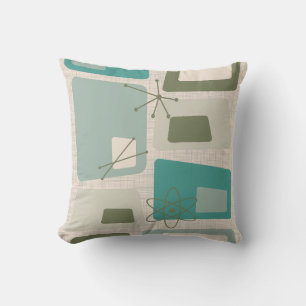Mid Century Modern Abstract 18 Green, Grey Cushion