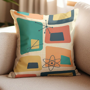Mid Century Modern Abstract 18 Yellow, Teal, Orang Cushion